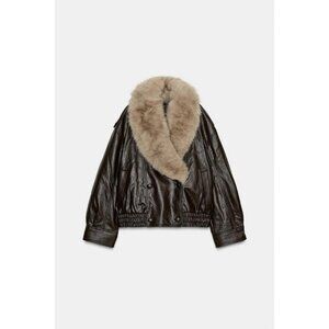 ZARA FAUX LEATHER JACKET WITH DETACHABLE COLLAR. NWOT